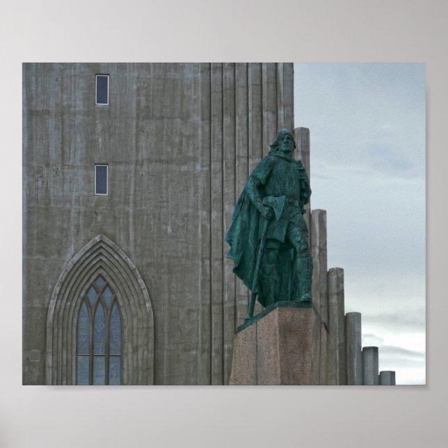 Póster Leif Erikson, Hallgrimfalkja, Reykjavik, Islandia (Frente)