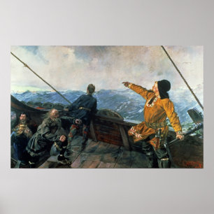 Póster Leif Eriksson mira tierra en Estados Unidos, 1893