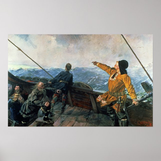 Póster Leif Eriksson mira tierra en Estados Unidos, 1893 (Frente)