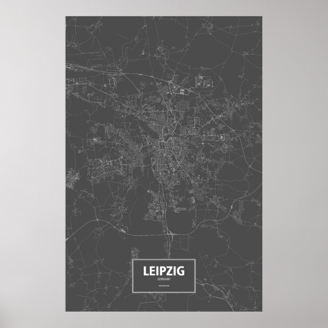 Póster Leipzig, Alemania (blanco sobre negro) (Frente)