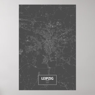 Póster Leipzig, Alemania (blanco sobre negro)