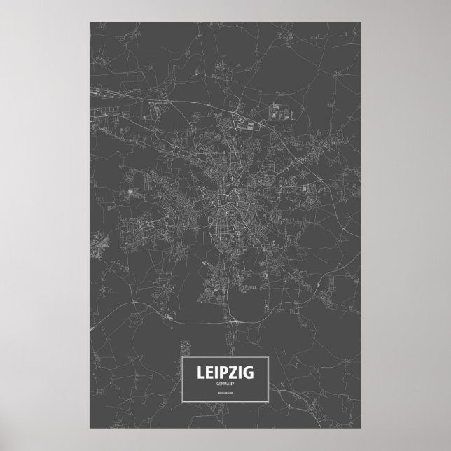Póster Leipzig, Alemania (blanco sobre negro) (Frente)