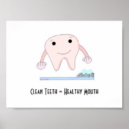Póster Lema dental con dientes rosados y cepillo de dient