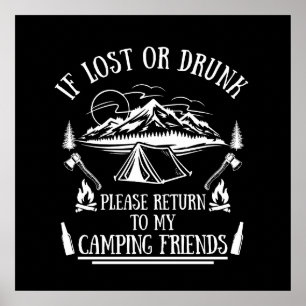 Póster Lema divertido de campamento de camping y bebida