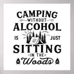 Póster Lema divertido de campamento de camping y bebida