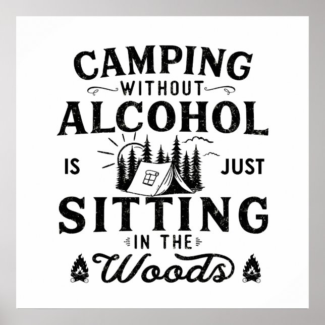 Póster Lema divertido de campamento de camping y bebida (Frente)