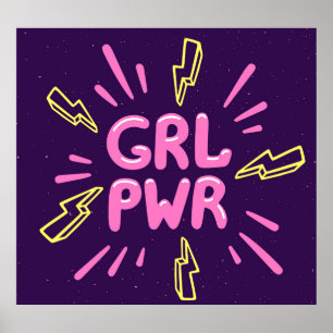 Póster Lema feminista del poder chica, fondo violeta.