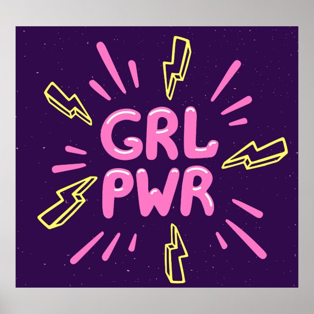 Póster Lema feminista del poder chica, fondo violeta. (Frente)