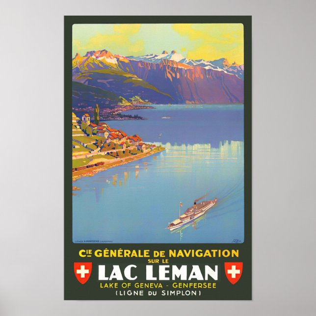 Póster Leman lake Suiza Poster de viajes vintage (Frente)