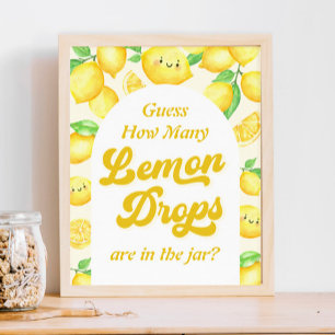 Póster Lemon Baby Shower adivina cuántas gotas de limón