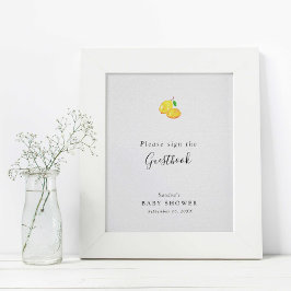Póster Lemon Baby Shower Elegant Guestbook Rótulo Minimal