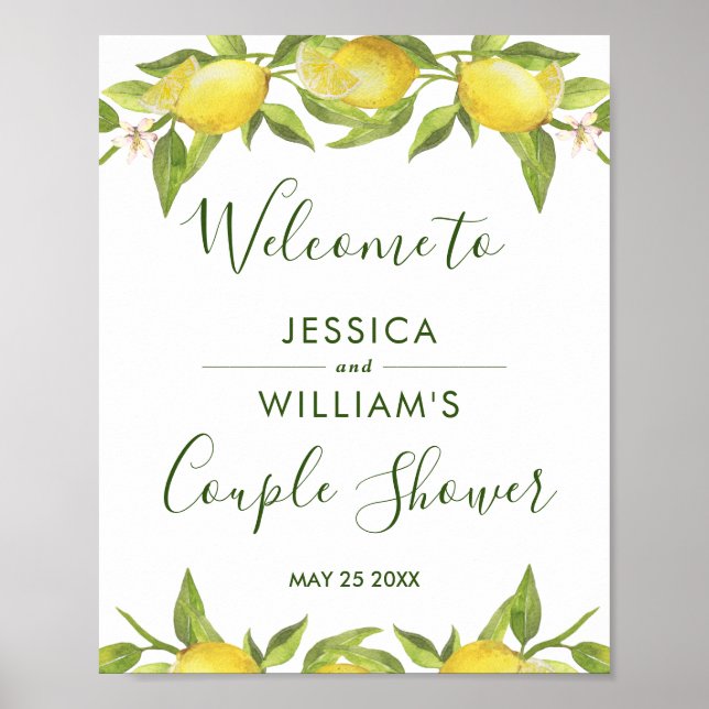 Póster Lemon Blossom Greenery Couples Shower Welcome Sign (Frente)