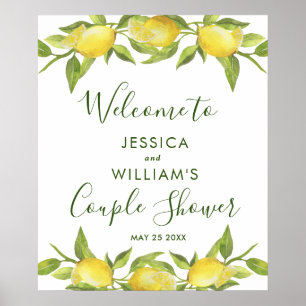 Póster Lemon Blossom Greenery Couples Shower Welcome Sign