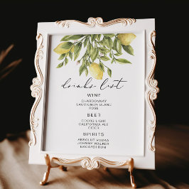 Póster Lemon Calligraphy Bebidas Lista Rótulo de barras