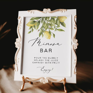 Póster Lemon Calligraphy Shower Mimosa Bar Rótulo