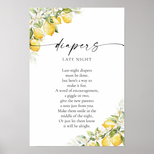 Póster Lemon Citrus Baby Shower Diapers Poster nocturno t (Frente)
