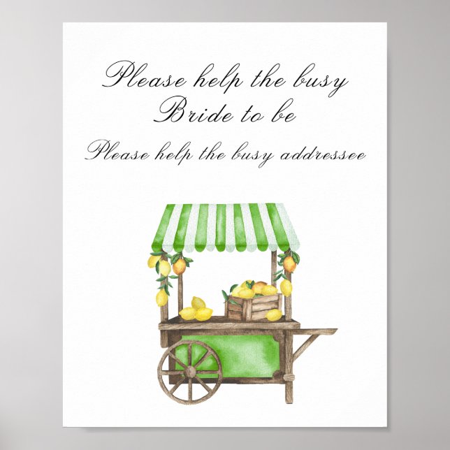 Póster Lemon Citrus bridal shower  - help the busy bride (Frente)