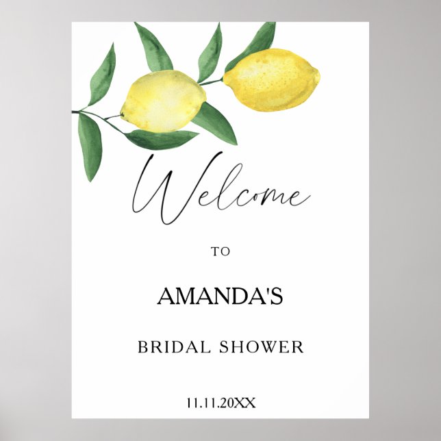 Póster Lemon Citrus - bridal shower welcome sign (Frente)