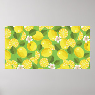 Póster Lemon citrus seamless pattern background