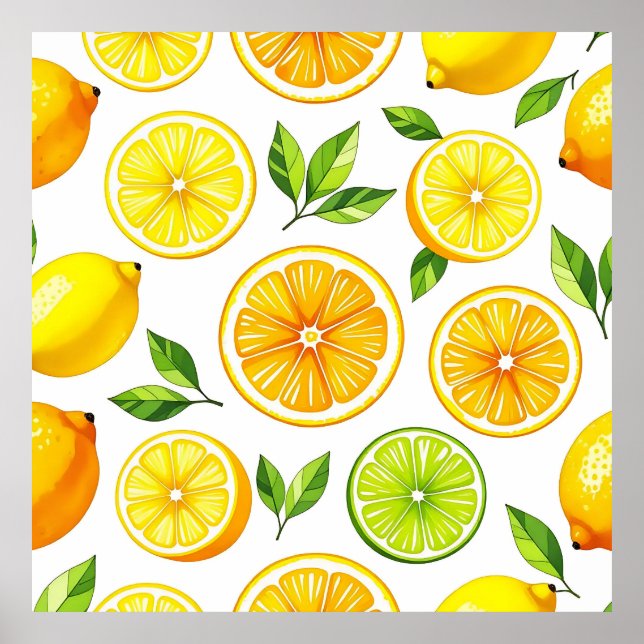 Póster Lemon Citrus Slice Pattern (Frente)