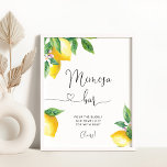 Póster Lemon de agua Poster de bar Mimosa<br><div class="desc">Citrus,  señal de barra de limón de color agua Mimosa. Elementos coincidentes disponibles.</div>