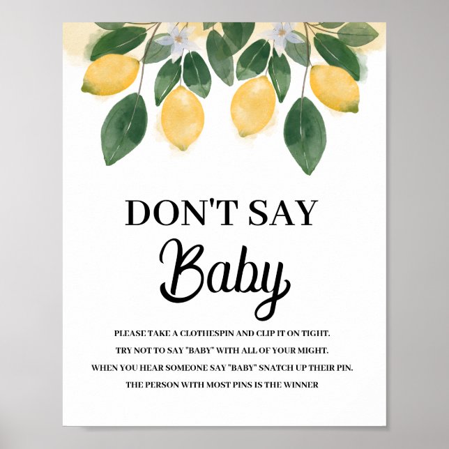 Póster Lemon Dont say Baby Shower SIgn (Frente)