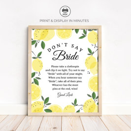 Póster Lemon "Don't Say Bride" Bridal Shower Game sign
