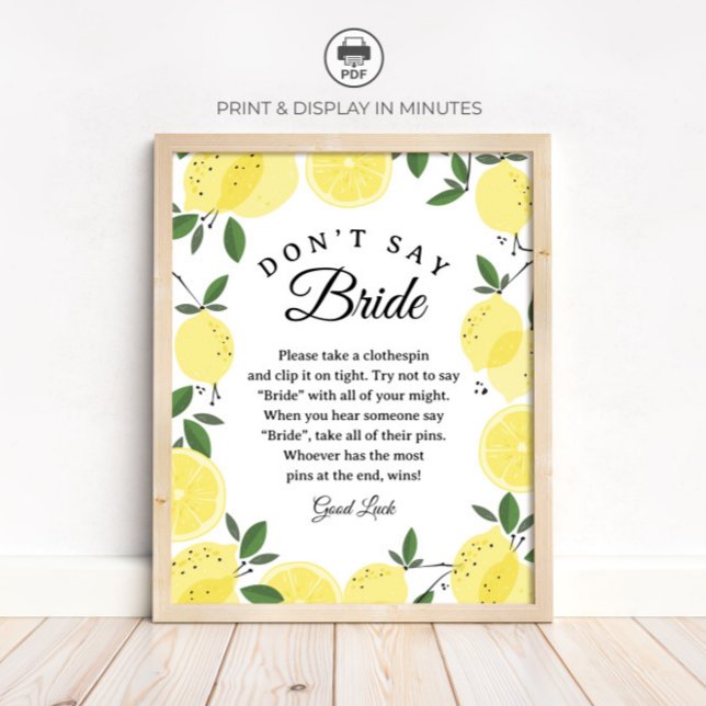 Póster Lemon "Don't Say Bride" Bridal Shower Game sign (Subido por el creador)