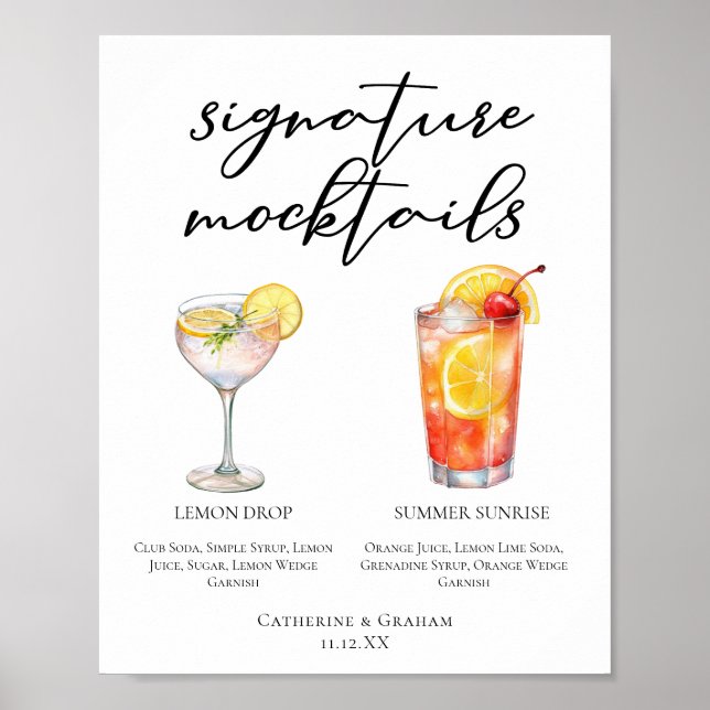 Póster Lemon Drop Summer Sunrise Wedding Mocktails Menu (Frente)