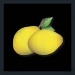Póster Lemon Duo Poster de audacia y cocina moderna<br><div class="desc">Ilustracion digital de un par de encantadores limones amarillos contra un fondo negro.</div>