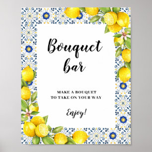 Póster Lemon en azulejos azules Bouquet Bar Rótulo