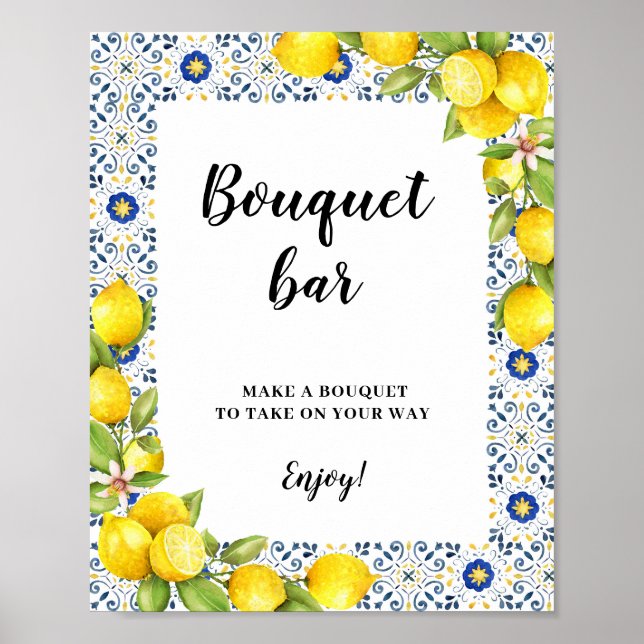 Póster Lemon en azulejos azules Bouquet Bar Rótulo (Frente)