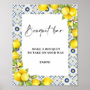 Póster Lemon en azulejos azules Bouquet Bar Rótulo