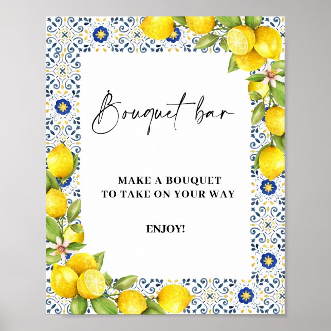Póster Lemon en azulejos azules Bouquet Bar Rótulo (Frente)