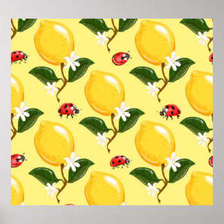 Póster Lemon Ladybug: Patrón amarillo tropical.