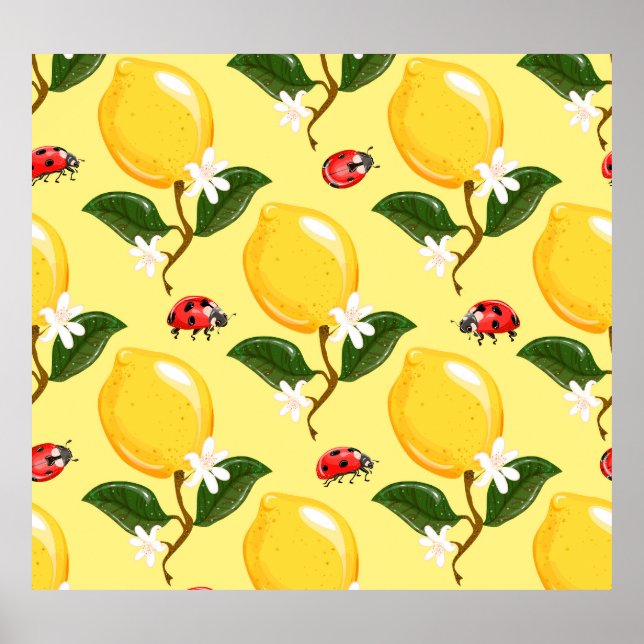 Póster Lemon Ladybug: Patrón amarillo tropical. (Frente)