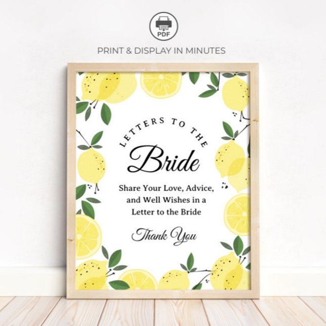 Póster Lemon "Letters to the Bride" Bridal Shower sign (Subido por el creador)