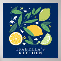 Lemon Lime Fruit Design Cocina personalizada azul