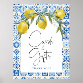 Póster Lemon Mediterranean Blue Tile Cards Gifts Poster