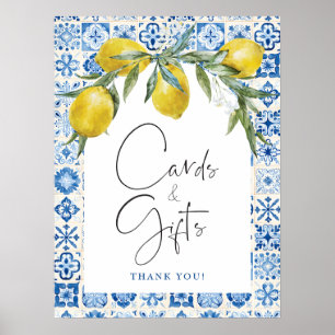 Póster Lemon Mediterranean Blue Tile Cards Gifts Poster