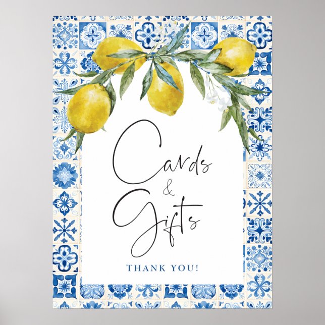 Póster Lemon Mediterranean Blue Tile Cards Gifts Poster (Frente)