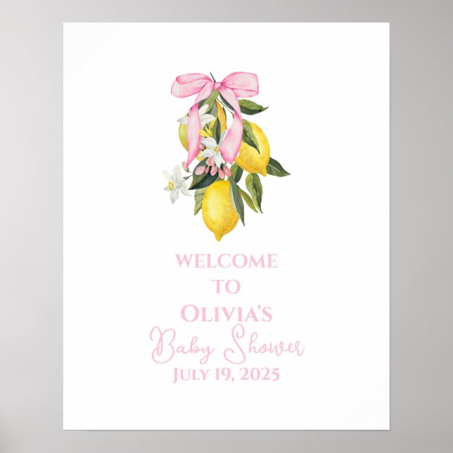 Póster Lemon Pink Bow preppy Coquette Baby Shower welcome (Frente)
