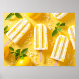 Póster Lemon Popsicle Summer Food Pattern Yellow