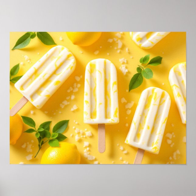 Póster Lemon Popsicle Summer Food Pattern Yellow (Frente)