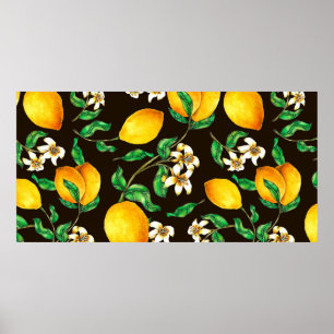 Póster Lemon Seamless Pattern pintado a mano en acuarela