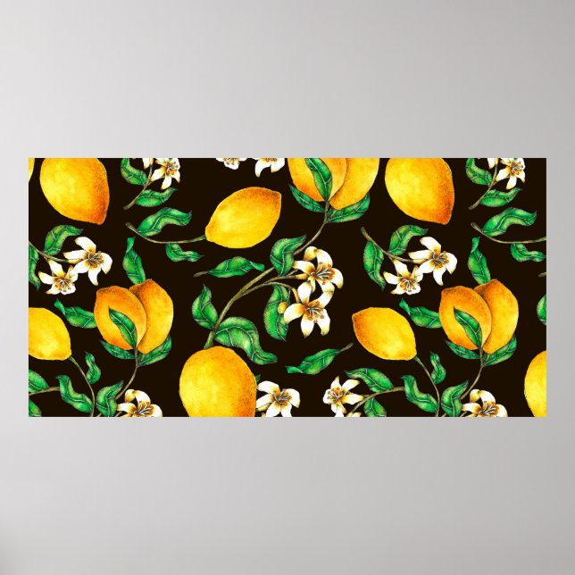 Póster Lemon Seamless Pattern pintado a mano en acuarela (Frente)