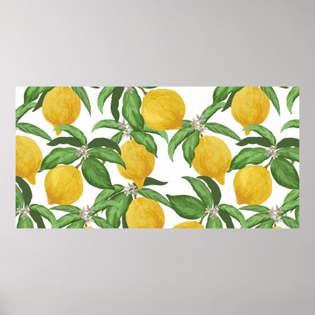 Póster Lemon seamless vintage pattern. Tropical fruit bac (Frente)