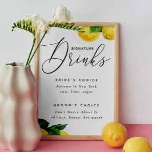 Póster Lemon Signature Bebe Rótulo   Bar Citrus Boda