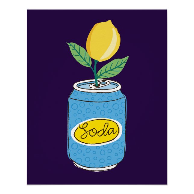Póster Lemon Soda Can con Rama de Frutas - Fun Pop Art (Anverso)