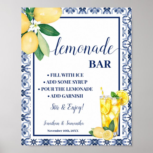 Póster Lemonade Bar Blue Mediterranean Lemons Sign (Frente)